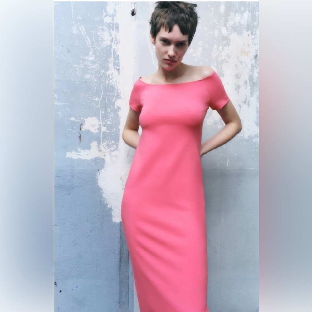 Zara Off the Shoulder Pink Midi Dress